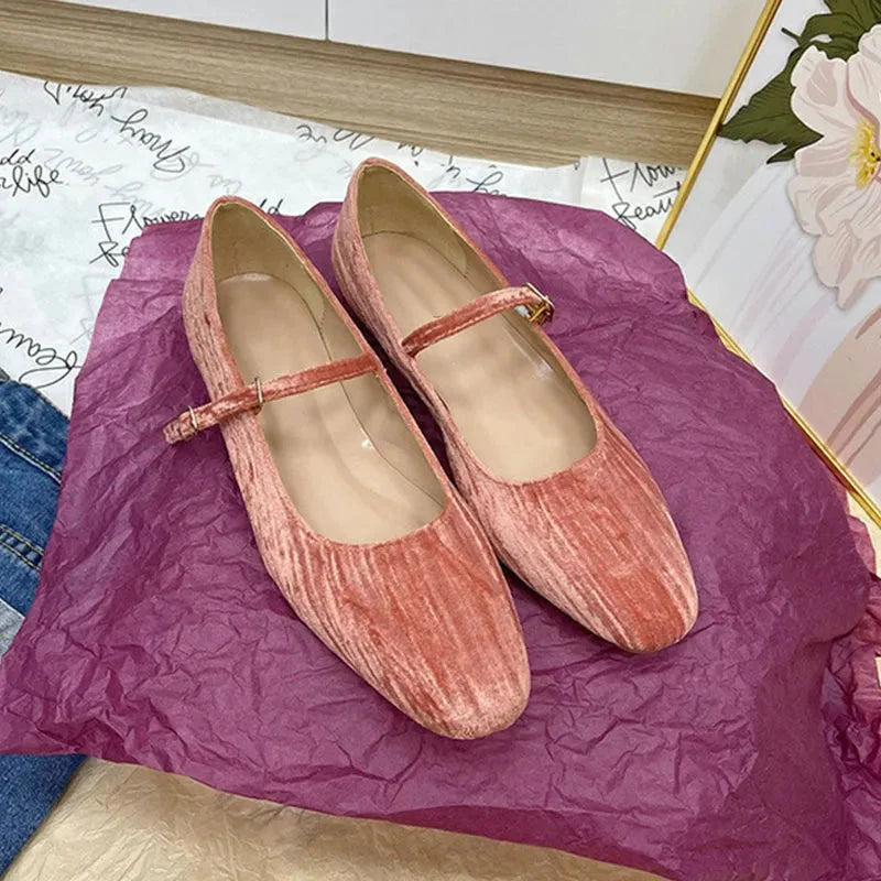 Sinead Pastel Crushed Velvet Ballet Flats