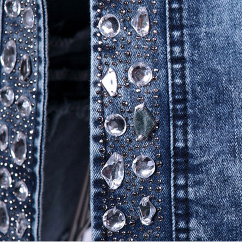 Denim Slim Zipper Sequins Jacket