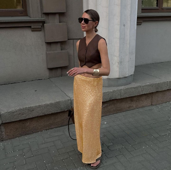 Syren Glitter Metallic Sequin Maxi Skirts