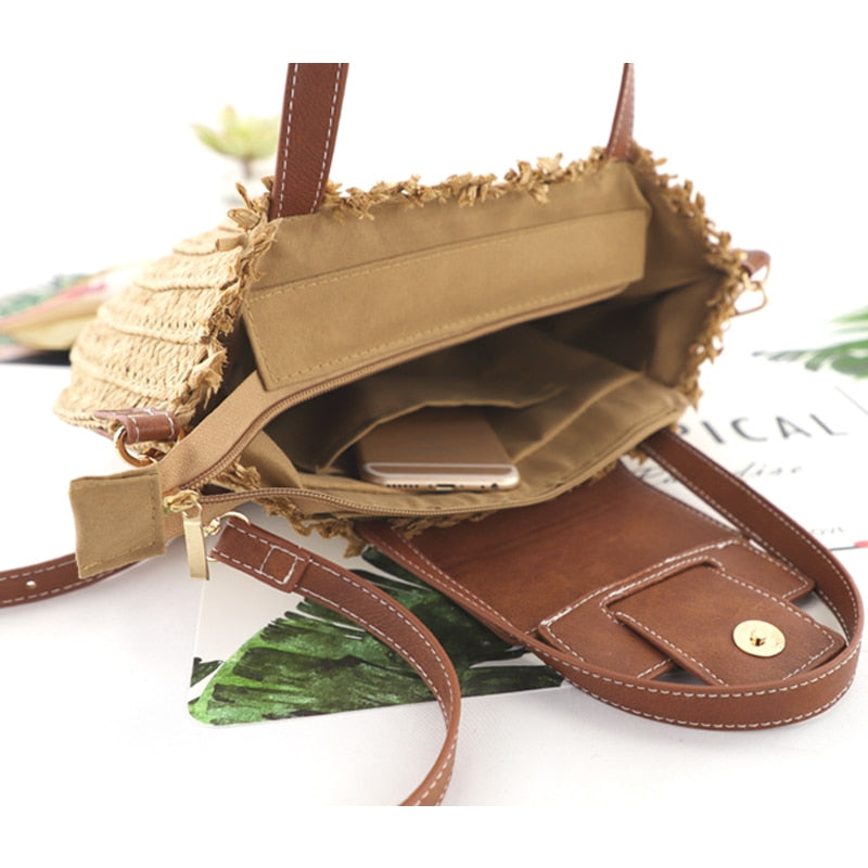 Syria Halfmoon Raffia Shoulder Bags - 2 Colors