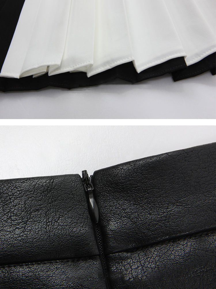 Tami Pleated Skirt with Faux Leather Patchwork - 2 Colors