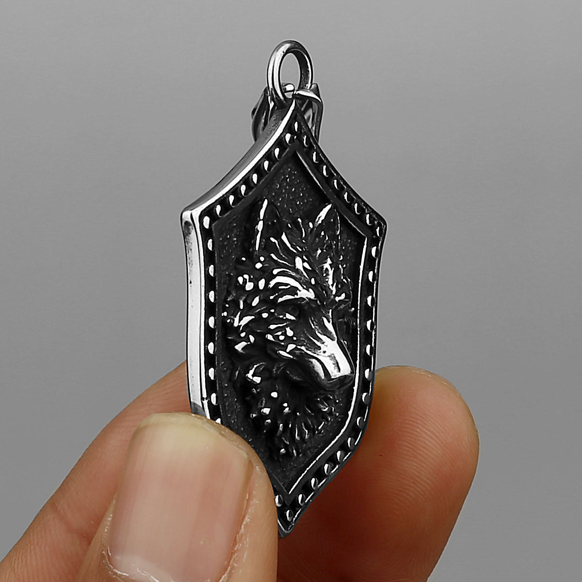 Viking Warrior Shield Wolf Head Necklace