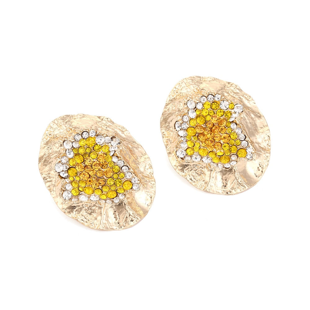 Water Crystal & Crinkle Gold Earrings - 2 Colors