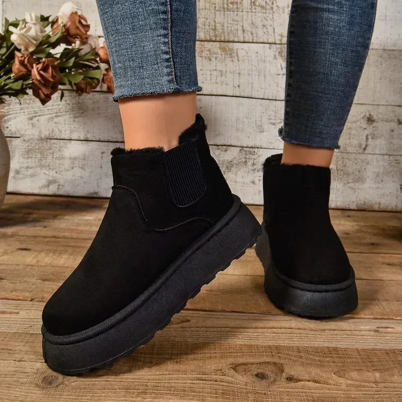 Winter Short Plush Warm Snow Boots Casual Shoes New Suede Fur Chelsea Ankle Boots Flats Platform Ladies Shoes Botas
