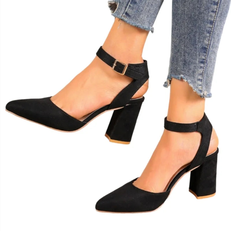 Women's Pointed Toe Highs Trend Summer New Fashion Suede Chunky Shal Shoes Low Heel Pumps