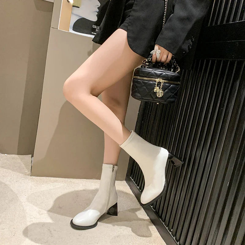 Elegant High Heels Chelsea Chunky Square Toe Ankle Boot