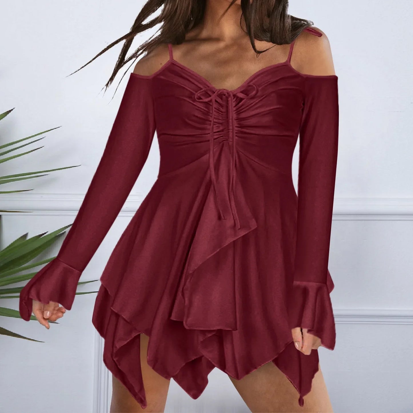 Elegant V Tie-Up Summer Casual Short Sleeve Sling Party Off The Shoulder Mini Dress