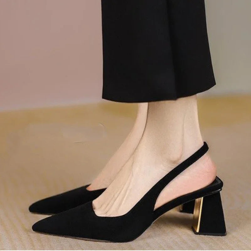 Black Highs Summer New Party Thick Mules Ladies Wedding Slippers Low Heel Pumps