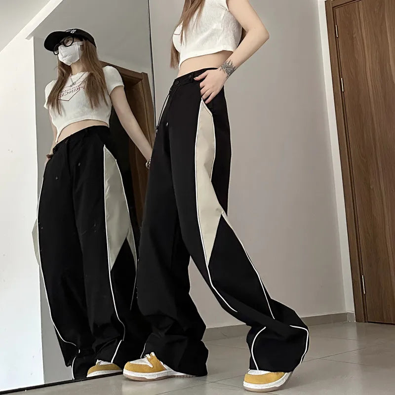 Y2K Contrasting Colors Straight Mopping High Waist Sweatpants