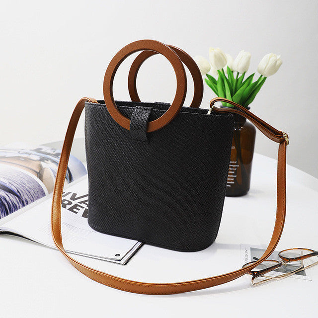 Wooden Ring Handle Tote Bag - 5 Colors