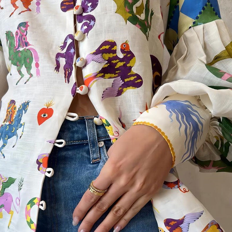 Yves Colorful Artwork Victorian Blouse