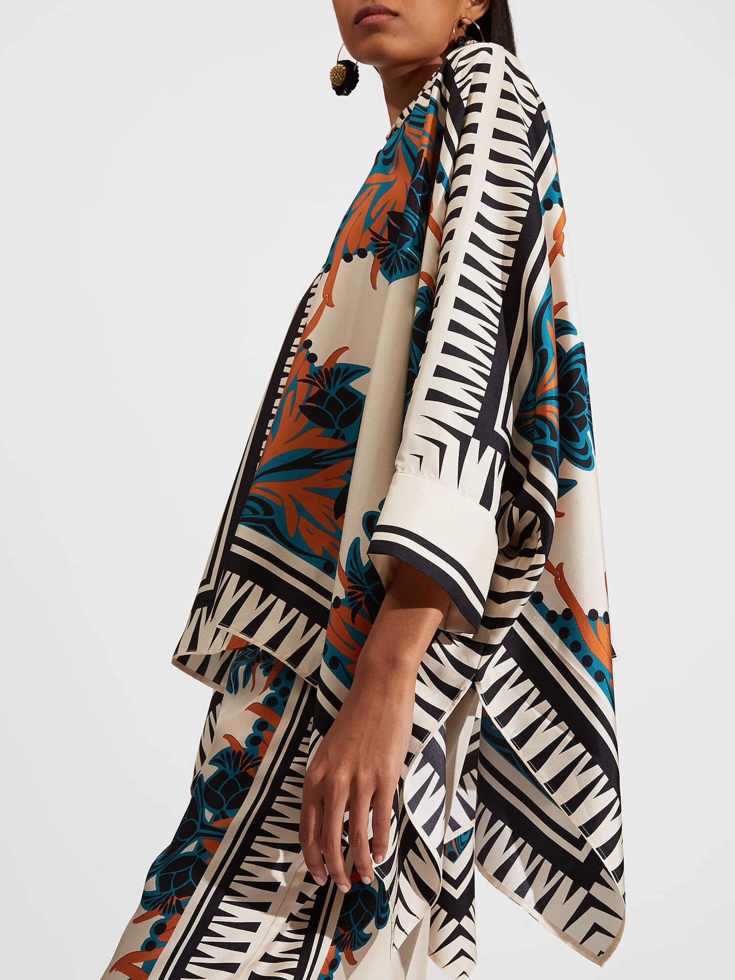 Fine Satin Floral Print Batwing Sleeve Pant Set