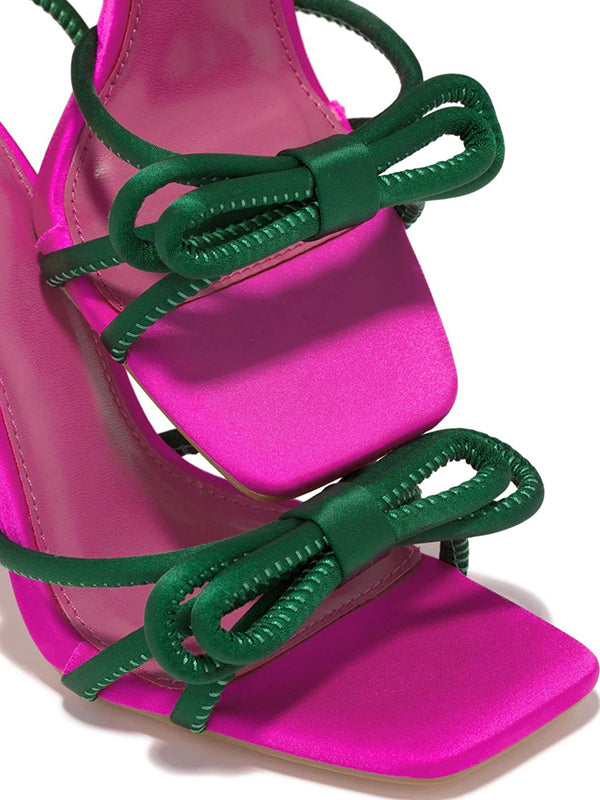 Bowknot Contrast Color Square Stilettos Pumps Sandals