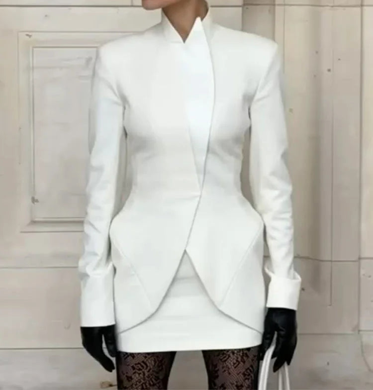 Zipper Blazer Mini Skirt Suit