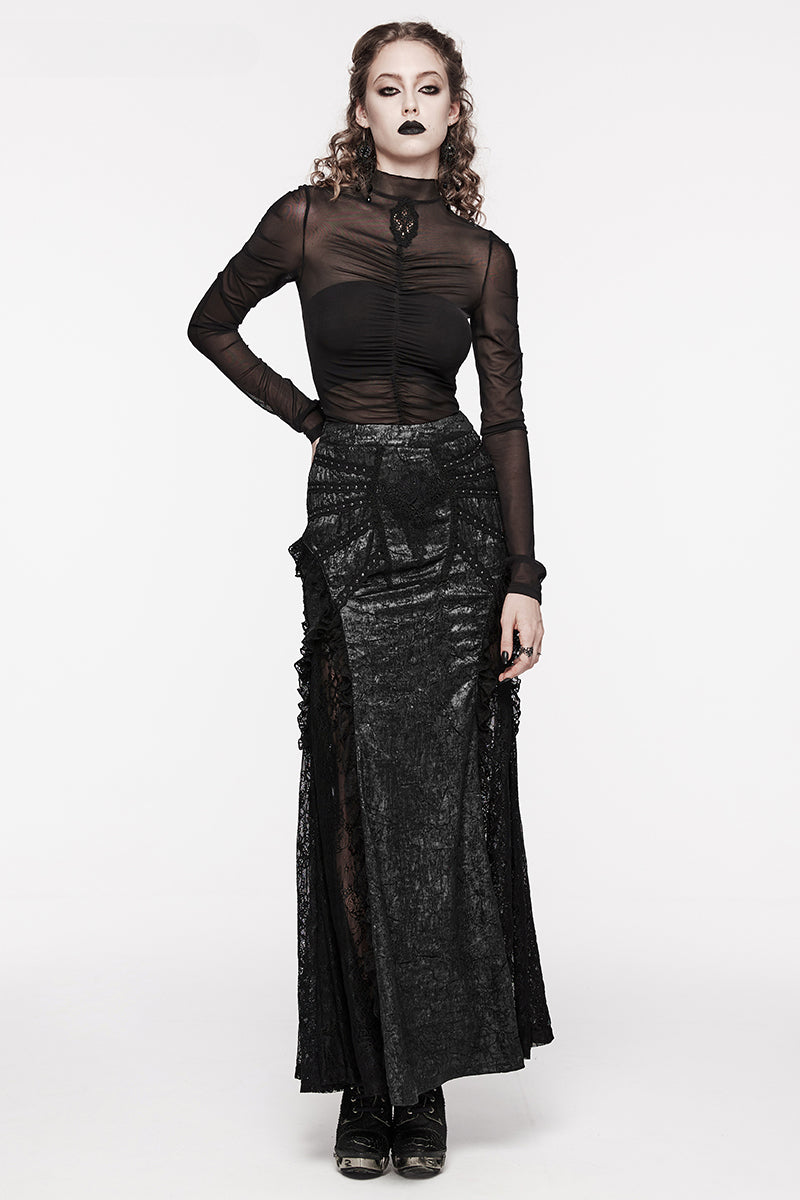 Women's Gorgeous Textured Gothic Midi Party Club Decoration Lace Splicing Long Skirt