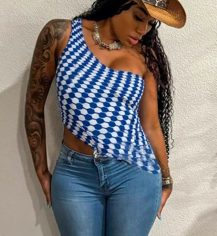 One Shoulder Asymmetrical Geometric Y2K Cami Top