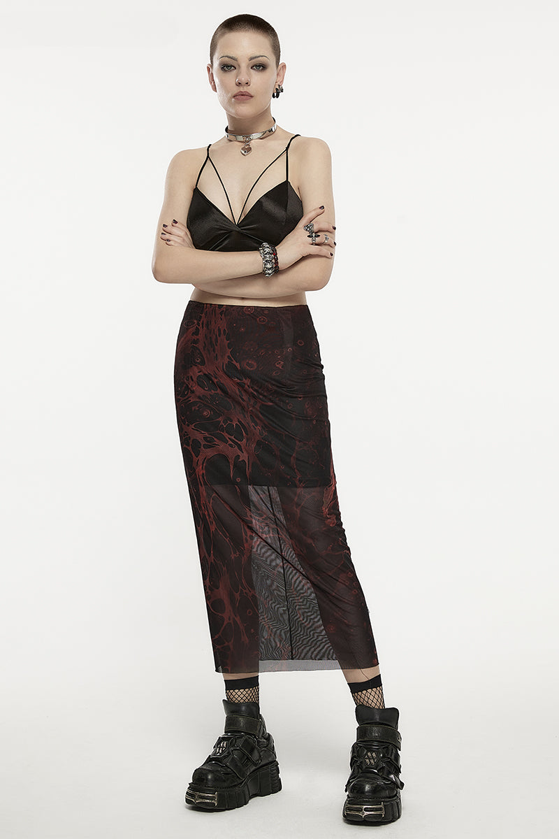 Women's Gothic Original Irregular Lava Pattern Printed Gauze Straight Fashion Soft Personality Skirt