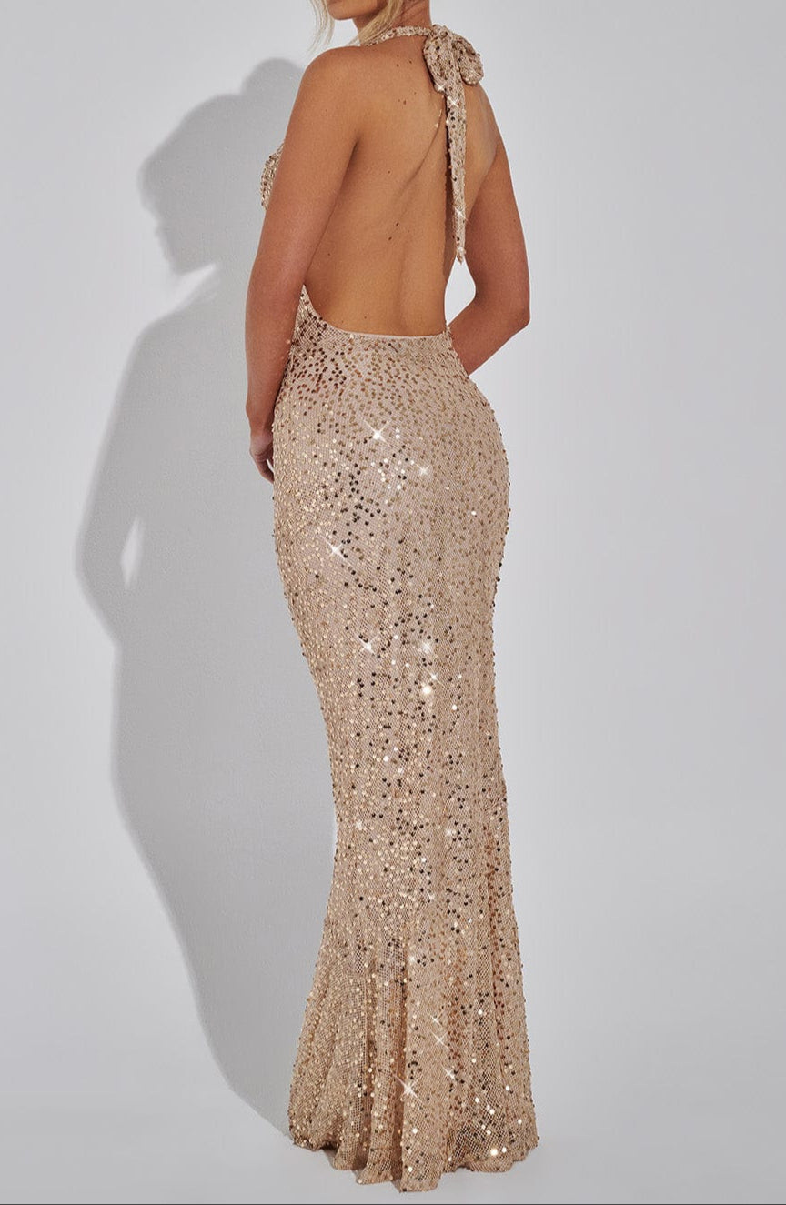 Laura Maxi Dress-Gold Lined