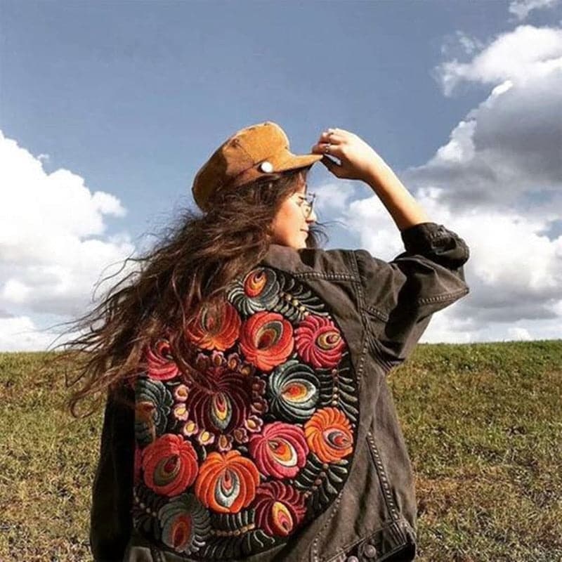 Vintage Floral Embroidery Denim Coats