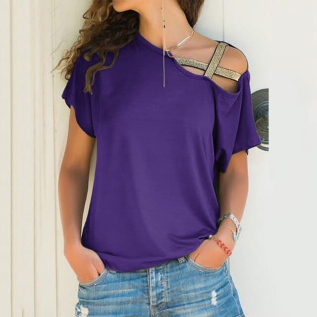 Skew Neck Irregular Criss Cross T-shirt