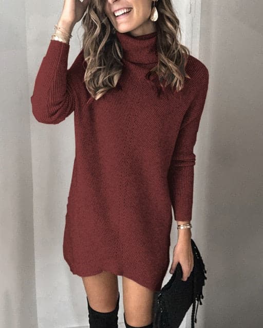 Fashion Turtleneck Long Sleeve Sweater Dress