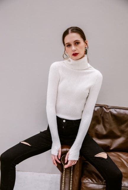 Korean Style Turtelneck Sweater Fashion Slim Casual Winter Sleeve Knitted Turtelneck Sweater Pull Femme Women's Clothing