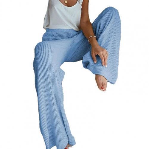 Elegant Solid Ribbed Knitted Pants