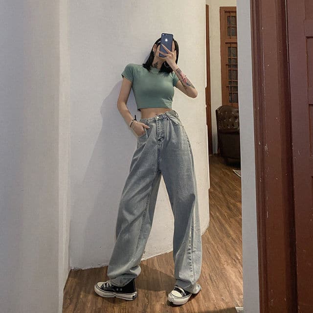 Women's Straight Tube Loose Mop High Waist Pants