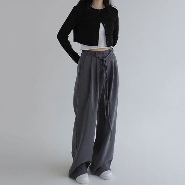 High Waist Wide Leg Long Suit Pants New Fashion Drawstring Loose Ladies Trousers Streetwear Casual Pantalones