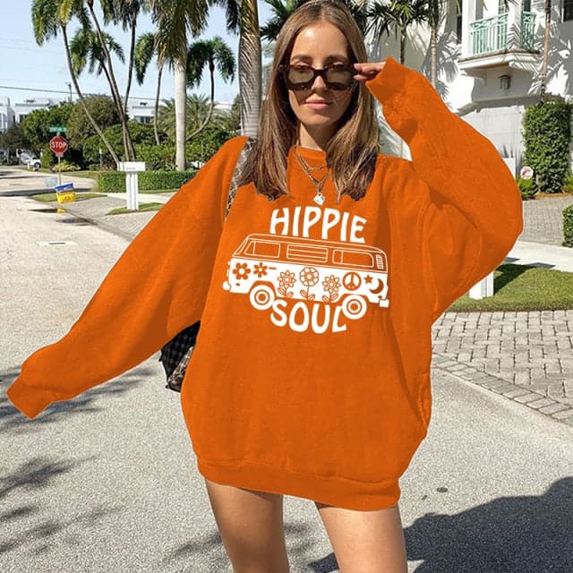 Hippie Soul Buses Print Sweatshirts