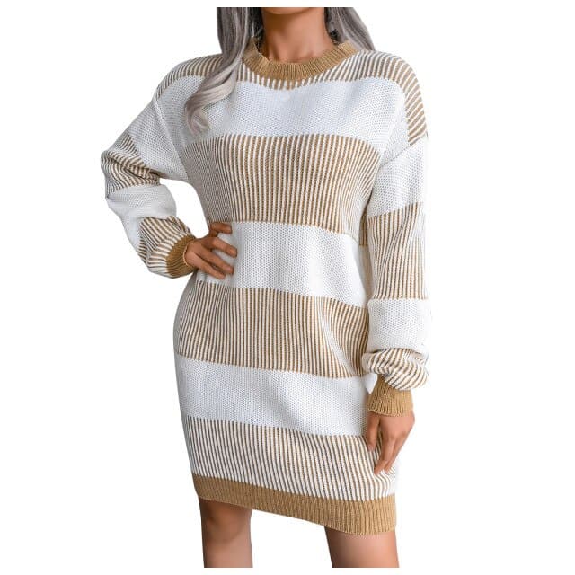 Elegant Casual Loose Knitted Round Neck Sweater Dress