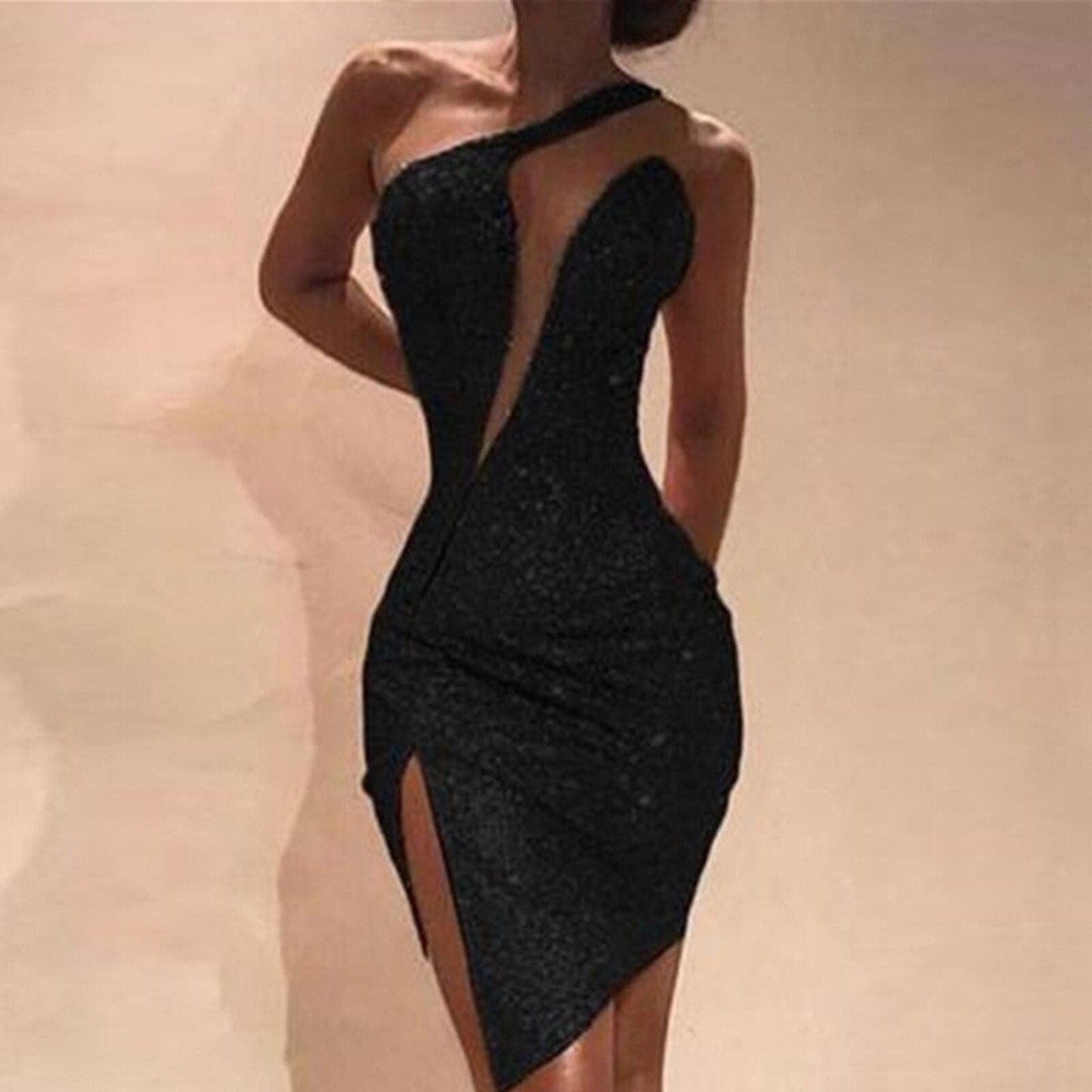 Plus Size Women's Dresses Clod Shoulder Sequins Split Sleeveless Nightclub Party Sleeveless Mini Dress For Women