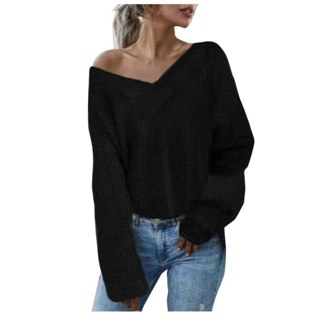 Knitted Sweater Solid Sweater Long Sleeve Knitted Jersey Loose Waist Thermal Sweater Thick Knitted Sweatshirt