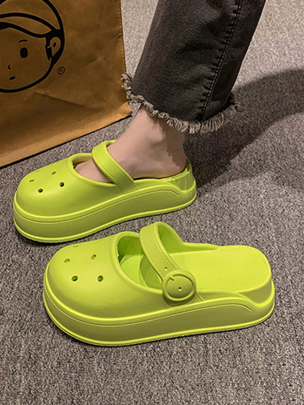 Hollow Round-Toe Solid Color Slippers Sandals