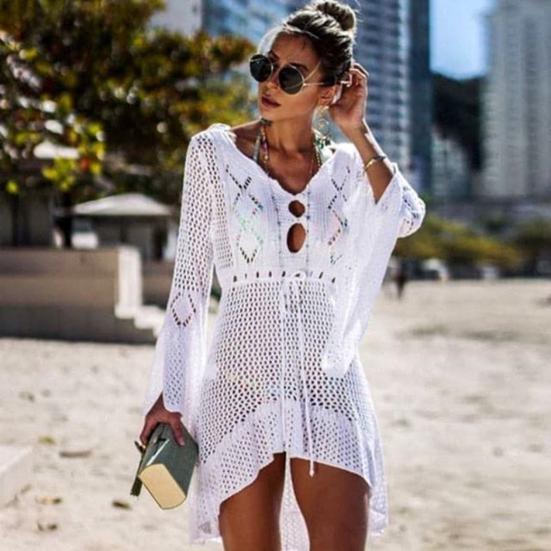 Summer Long Sleeve Back See Through Mini Dress