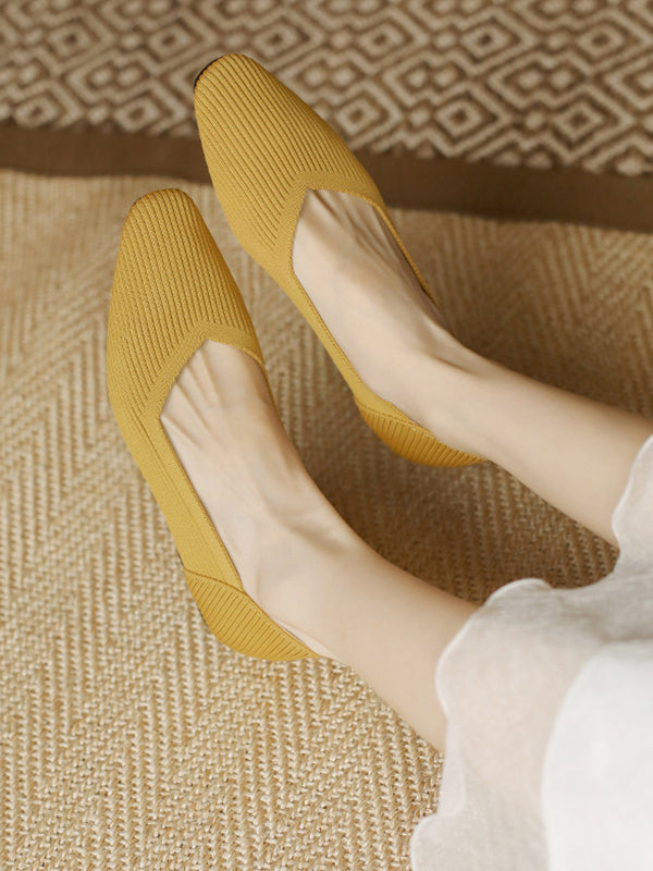 Solid Color Square-Toe Shoes Flats