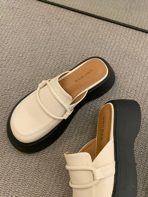 Round-Toe Loafers Platform Shoes Slippers&Mules