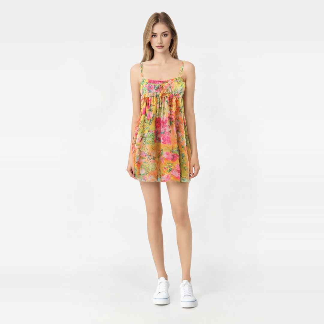 Sienna Floral Print Empire Spaghetti Strap Mini Dress