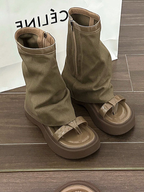 Hollow Split-Joint Split-Toe Zipper Sandals Platform Shoes Boots