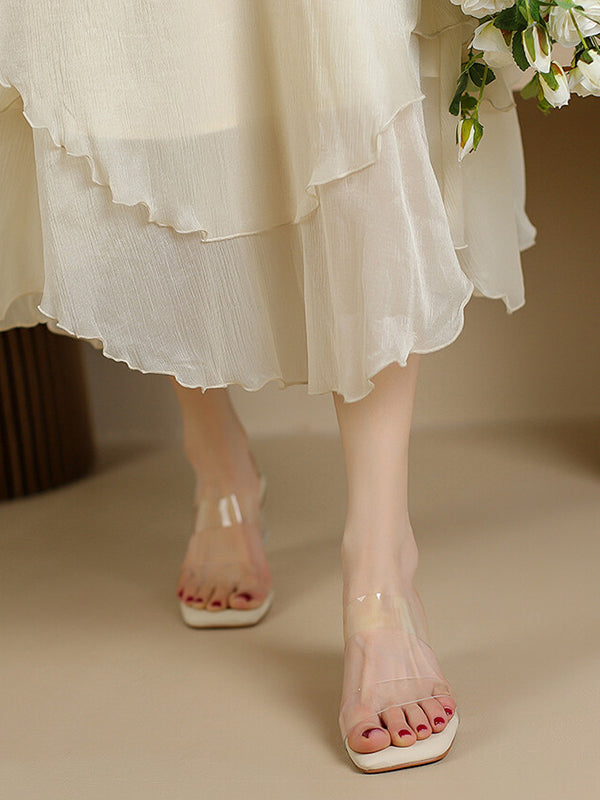 Open Toe Split-Joint Square-Toe Transparent Slippers Pumps Sandals