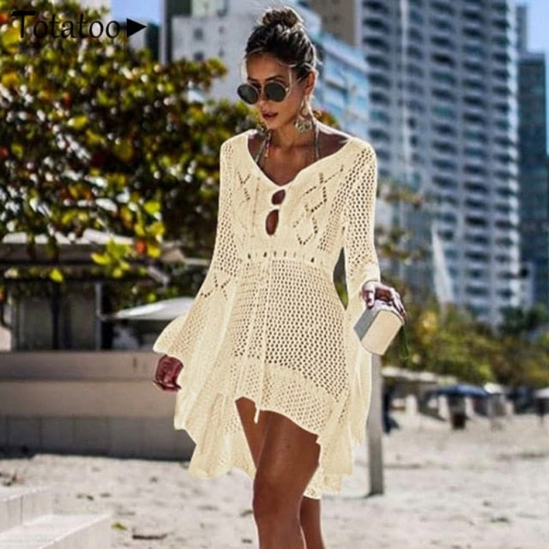 Summer Long Sleeve Back See Through Mini Dress