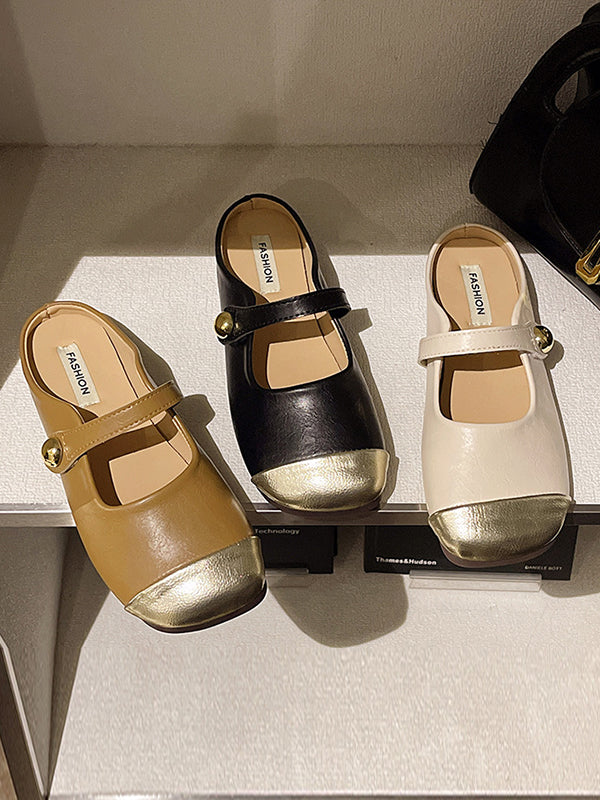 Contrast Color Shallow Cut Split-Joint Square-Toe Slippers&Mules Mary Janes Flats