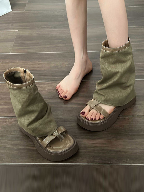Hollow Split-Joint Split-Toe Zipper Sandals Platform Shoes Boots
