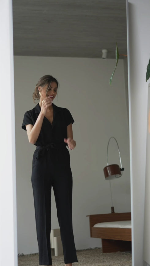 Black Belted Button Down Jumpsuit