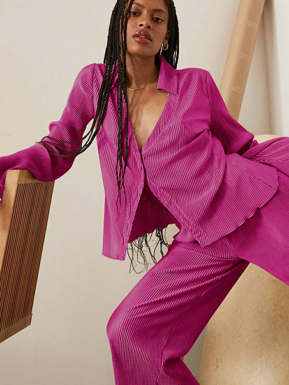 Loose Flared V-Neck Pants Set