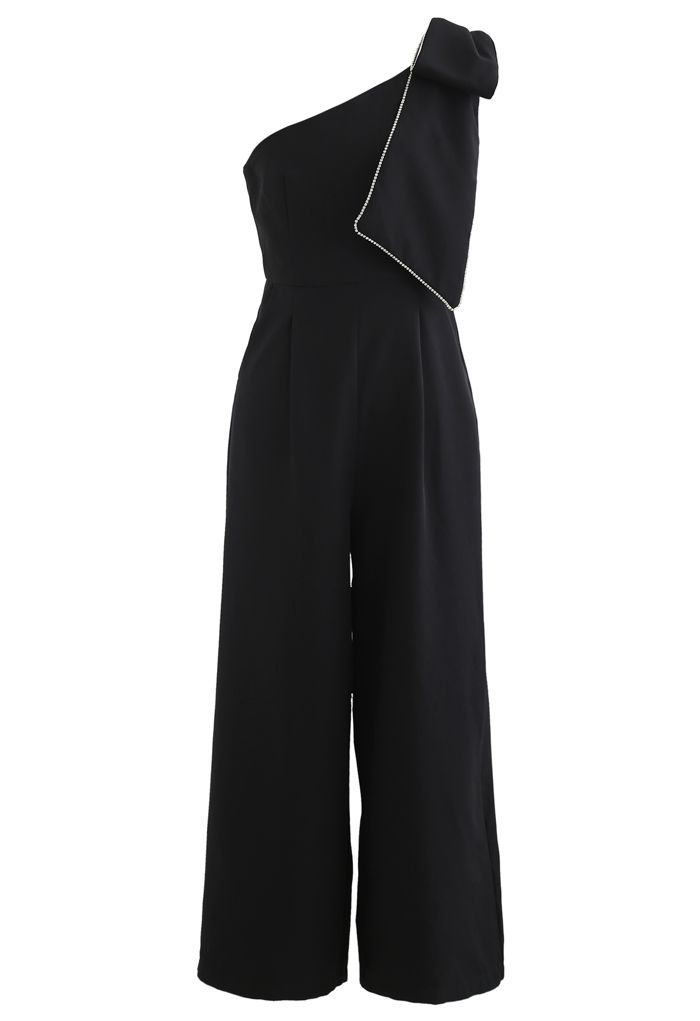 Bow Strap Oblique One-Shoulder Jumpsuit
