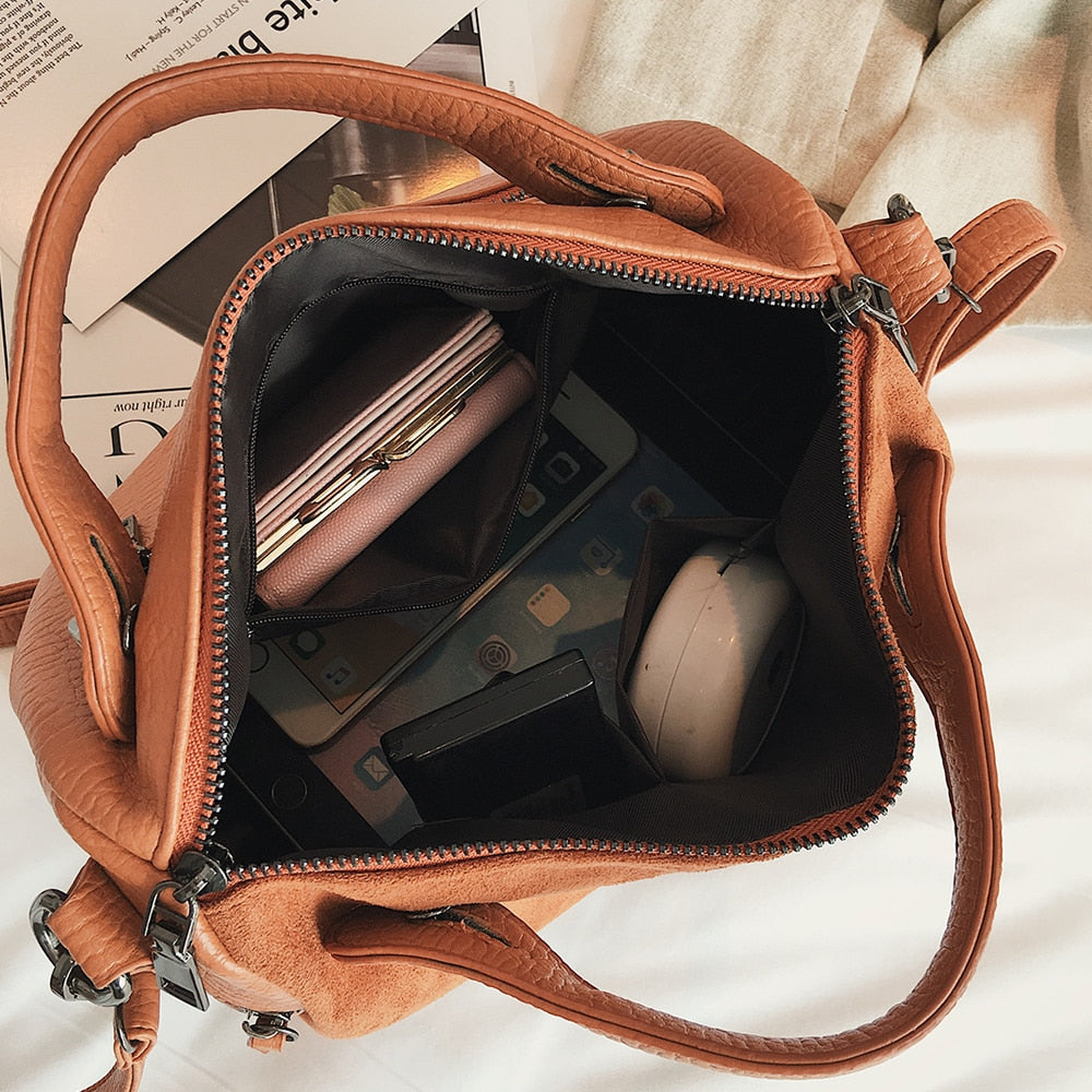 Compact Riveted Top-Handle Bag