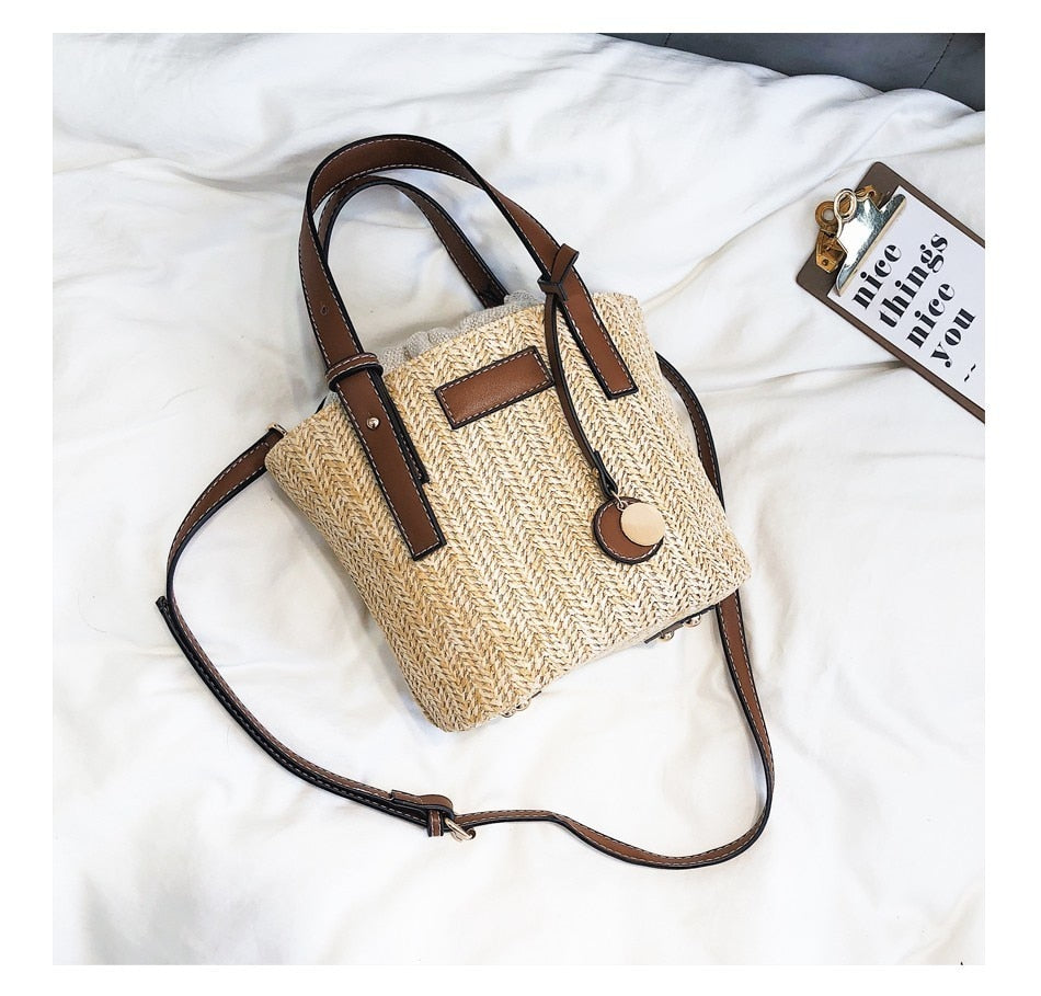 Compact Fashion Straw Bucket Bag