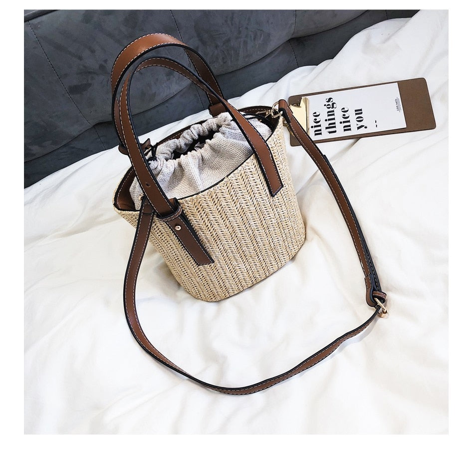 Compact Fashion Straw Bucket Bag
