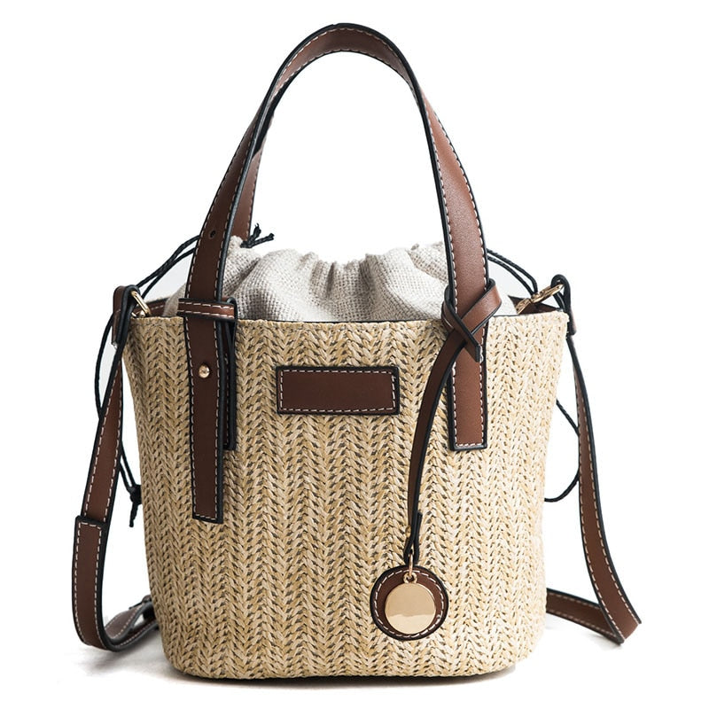 Compact Fashion Straw Bucket Bag